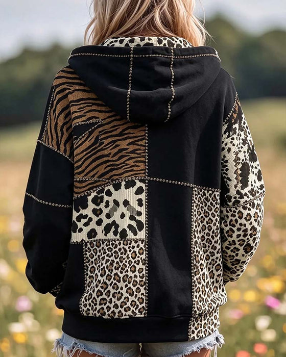 Hoodie Leopardmönster Lapptäcke Casual