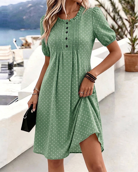 Klädning Rundhalsad Polka Dot Ruffle