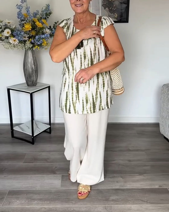 Blus Lotusblad Ärmar Tofs Tie-Dye