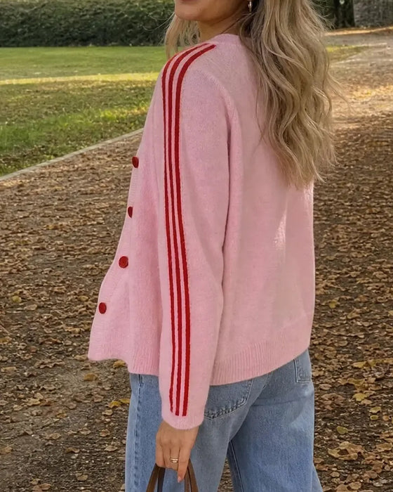 Cardigan Randig 3/4 Ärm Knapp