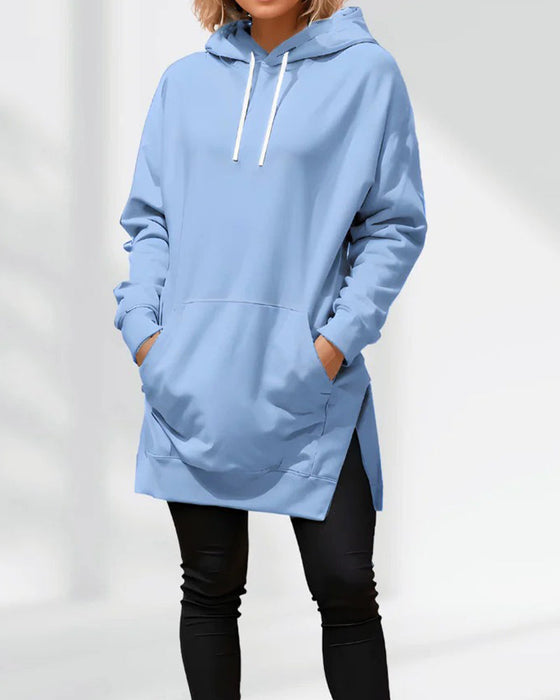 Hoodie Enfärgad Loose Fit Dragsko