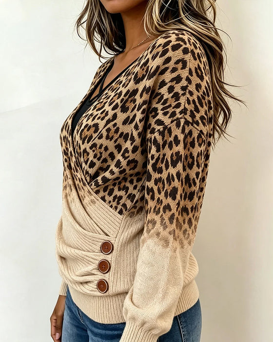 Topp Leopard Tryck Kors Gradient Låtsas Tvådelad
