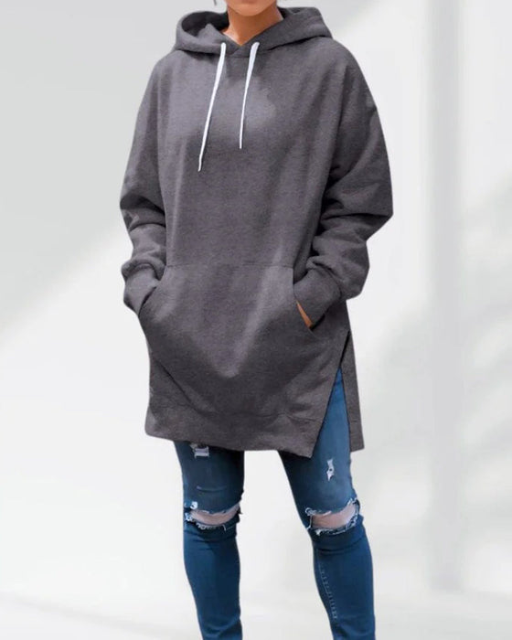 Hoodie Enfärgad Loose Fit Dragsko