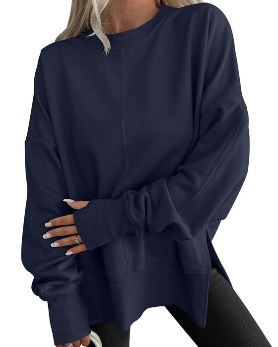 Sweatshirt Sida Slits Rund Hals Löst