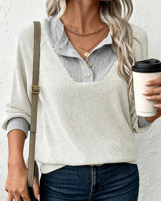 Knit Top Med Kontrasterande Krage Långärmad
