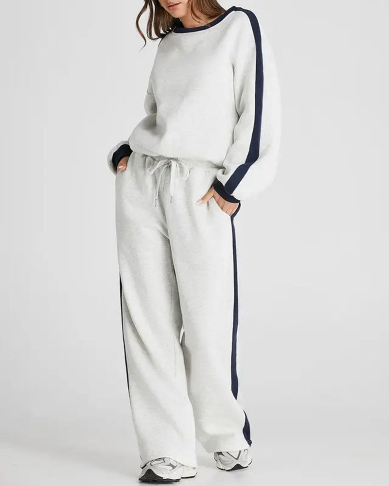 Set Sidofärgblock Rund Halsning Sweatshirt