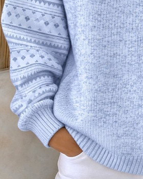 Sweatshirt Rund Halsringning Knäppt Randig Lössittande