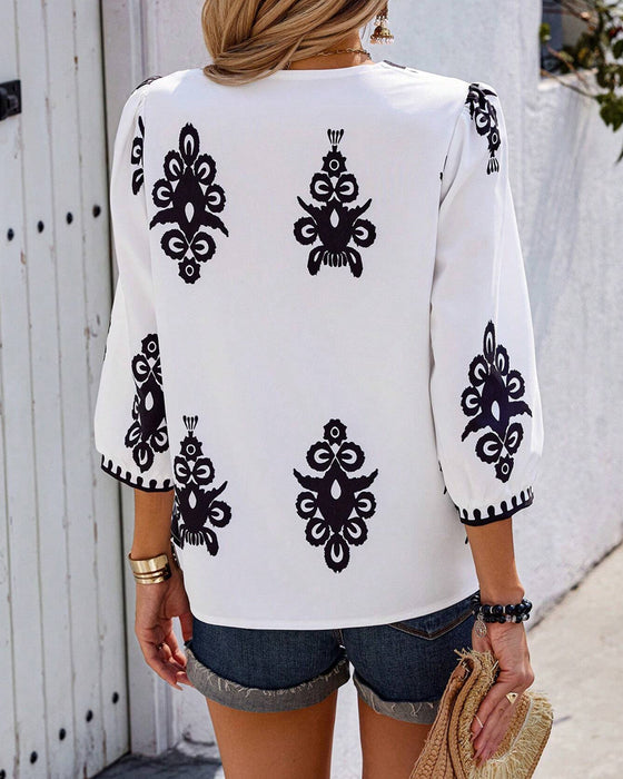 Bohemian-stil Ärmloos Blus med Biskopsärmar