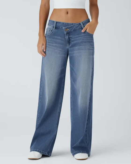 Jeans Asymmetrisk Låg Midja Vida Ben