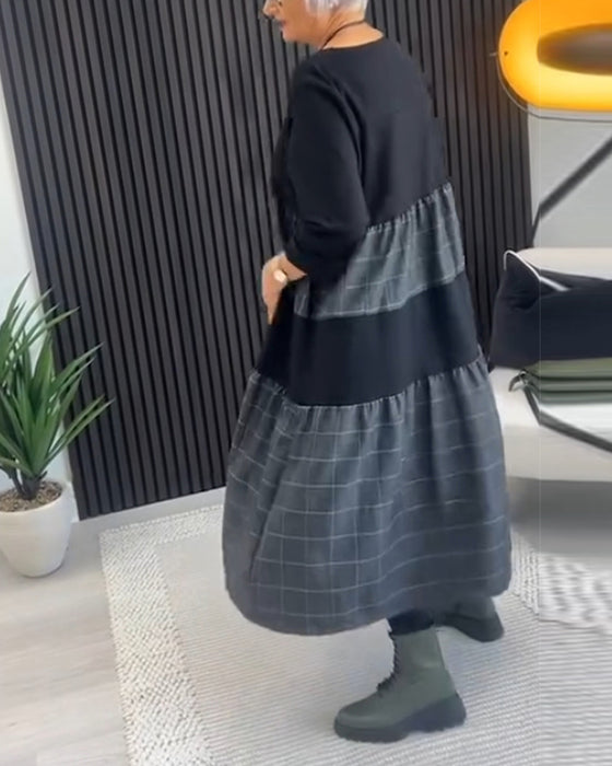 Casual rutig lappklänning i fickor