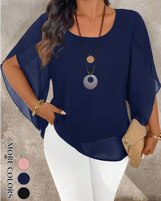 Blus Rundhalsad Oregelbunden Solid