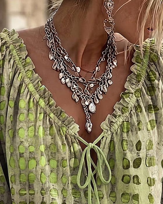 Blus Prickig Med Snörning
