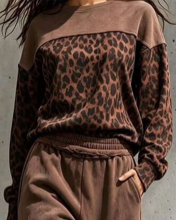 Set Leopardmönster Lapptäcke Sweatshirt