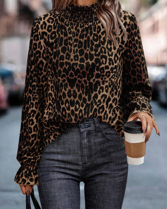 Leopardmönstrad Långärmad Blus