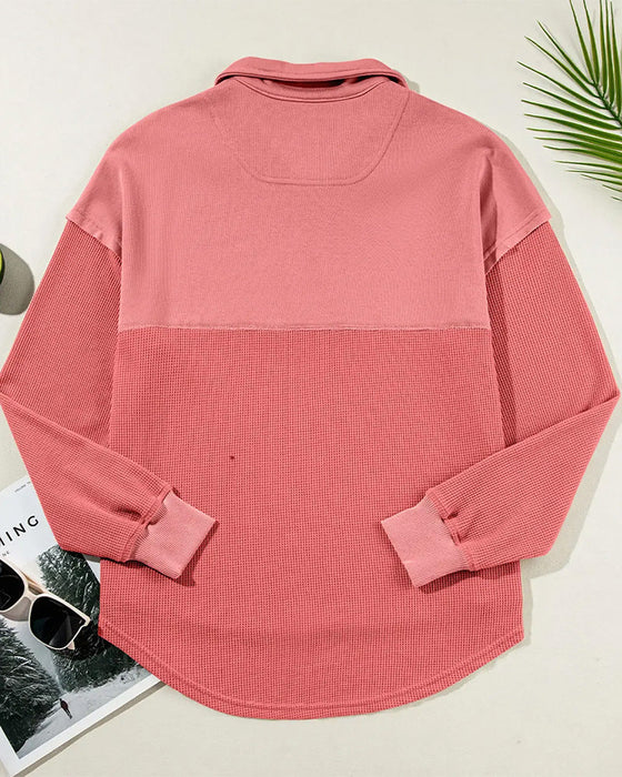 Sweatshirt Halv Dragkedja Våffla Patchwork