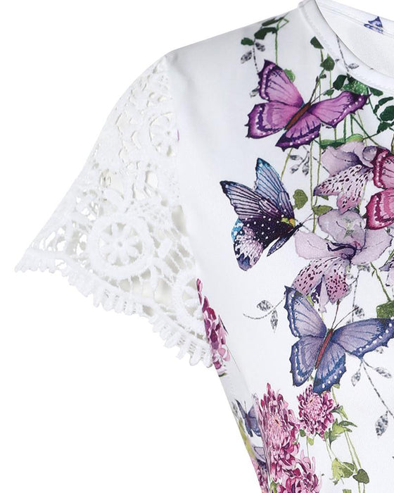 Topp Med Floral Butterfly Print Lace Patch Stil