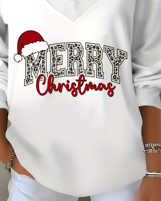 Sweatshirt V-Ringning Jul Tryck