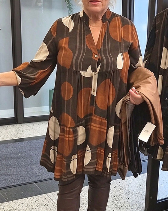 Klänning Geometriskt Prickigt Print V-Hals Loose Fit