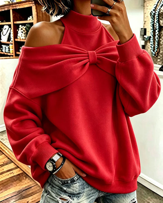 Sweatshirt Hög Hals Off-Axel Rosett