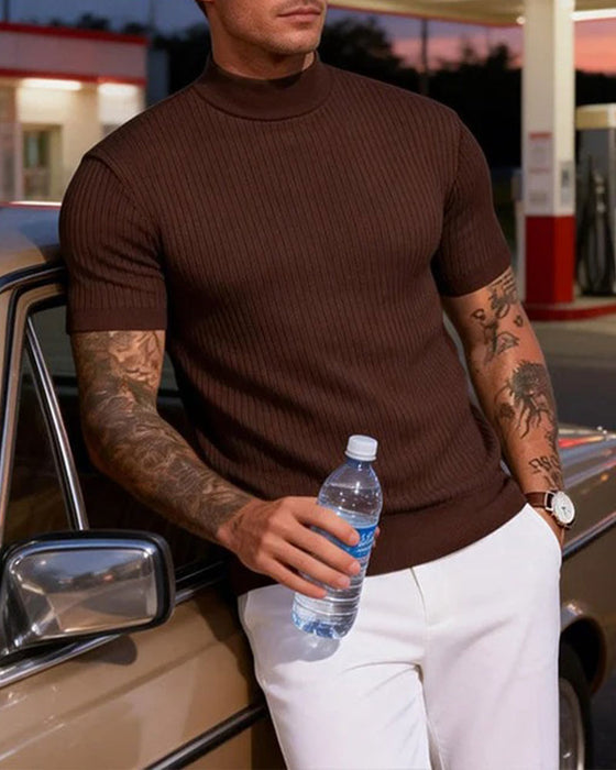 T-Shirt Mock Neck Herr Kort Ärm