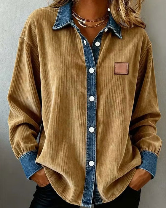 Skjorta Denim Patchwork Manchesterväv