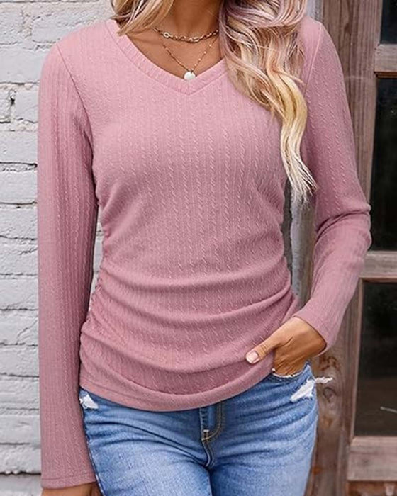 Blus V-Hals Slim Fit Texturerad