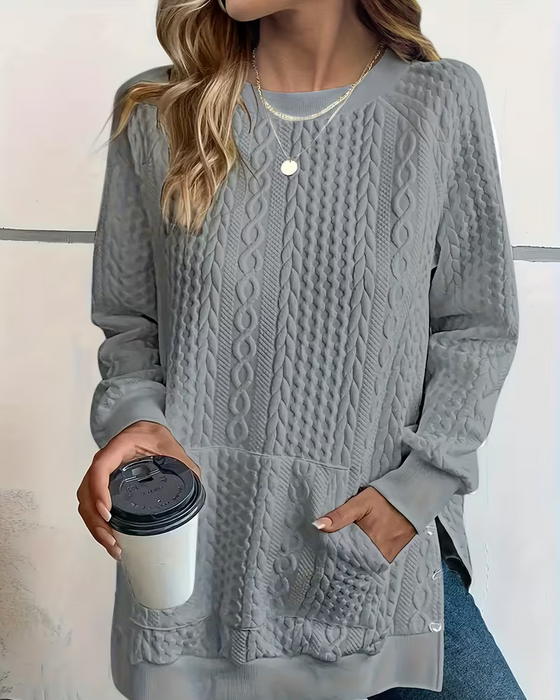 Sweatshirt Rundhals Casual Slits Ficka