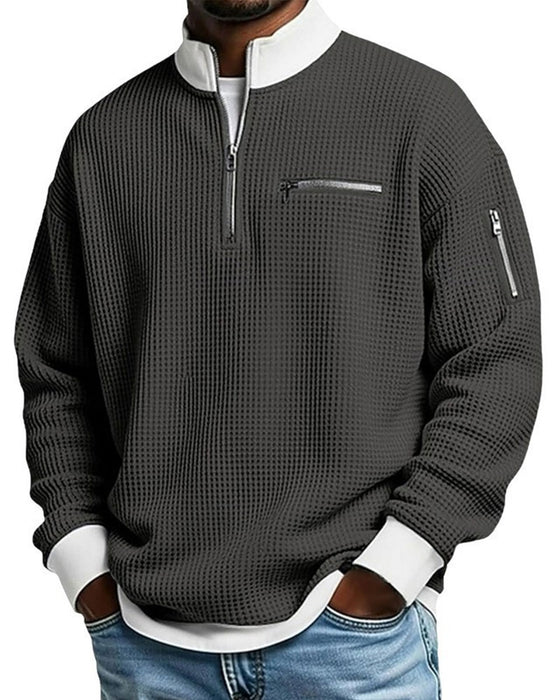 Sweatshirt Ståkrage Kontrasterande Dragkedja
