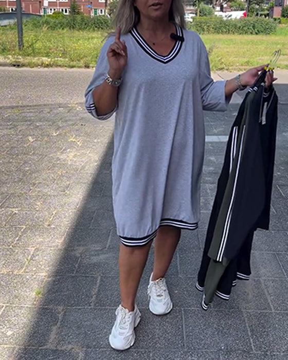 Casual lös klänning med randigt patchwork