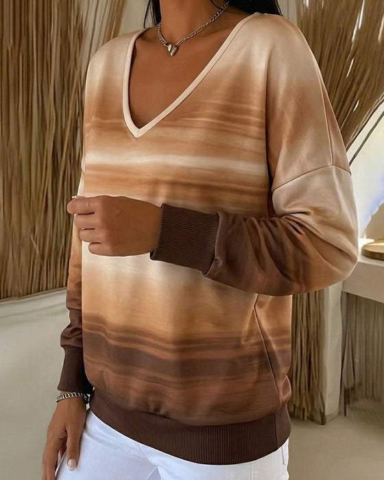 Sweatshirts V-Hals Lång Ärm Ombre