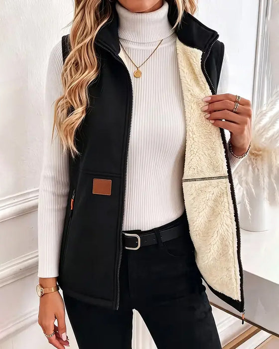 Cardigan Vadderad Polar Fleece Öppen Fram