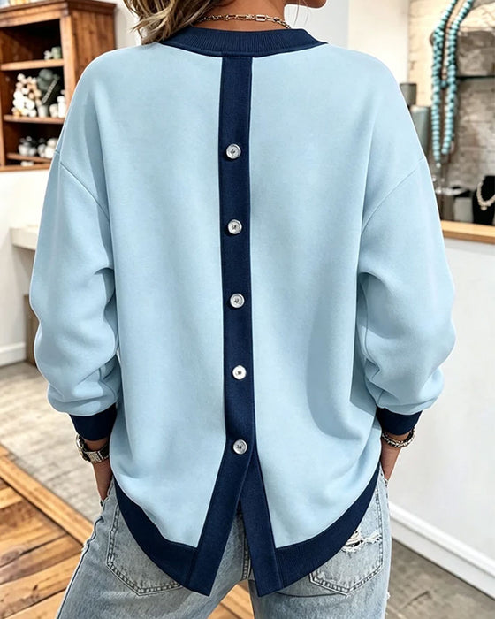 Sweatshirt Färgblock Slits Runda Halsen