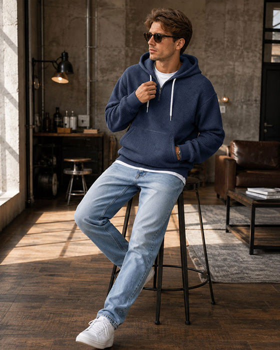 Hoodie Herr Solid Dragkedja Pullover