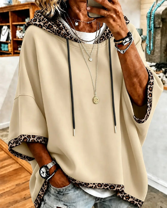 Hoodie Leopardmönster Lapptäcke Med Huva 3/4 Ärm