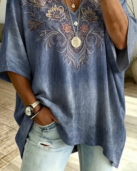 Blus V-Hals Casual Trendig