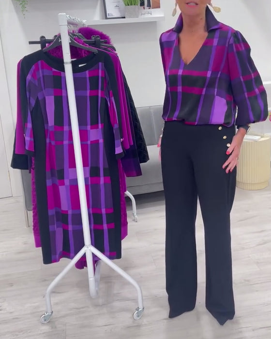 Lapel V-ringad stor rutig blus