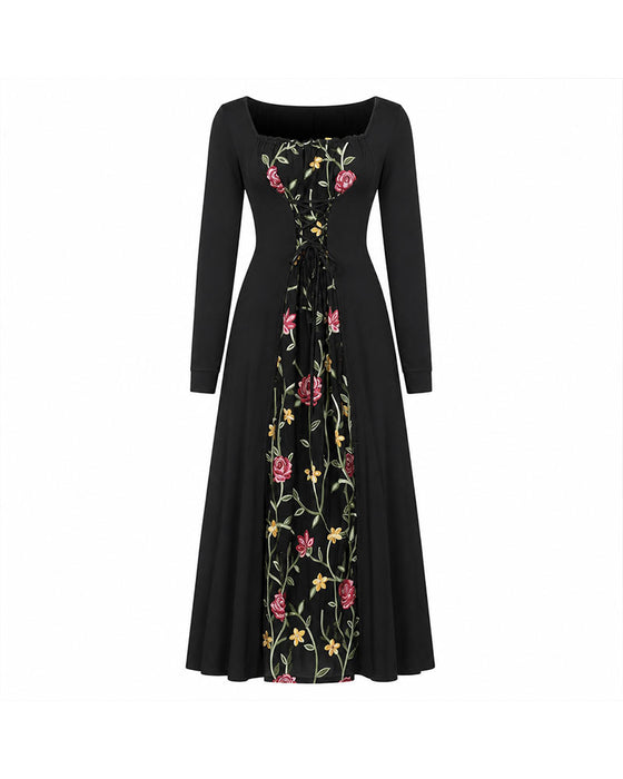 Klänning Fyrkantig Hals Ros Spliced Maxi