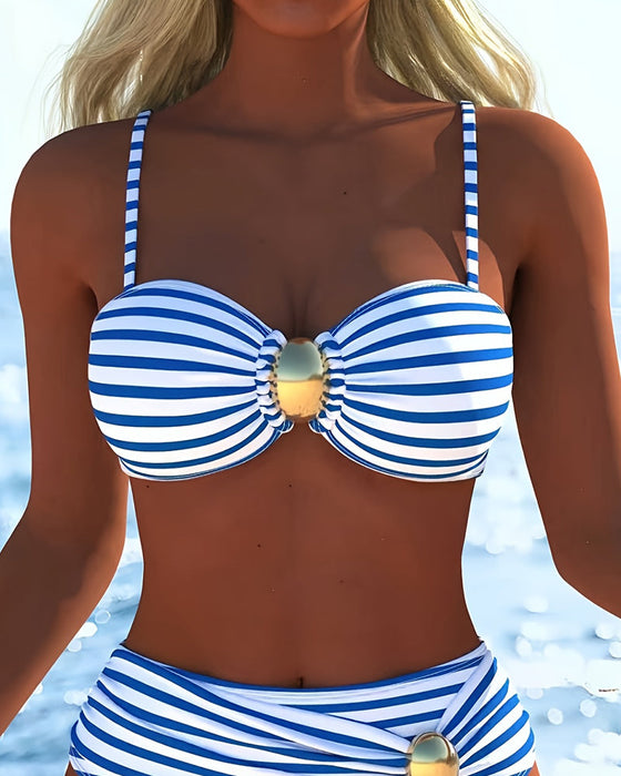 Bikini Spagettiband Randig Plastknapp