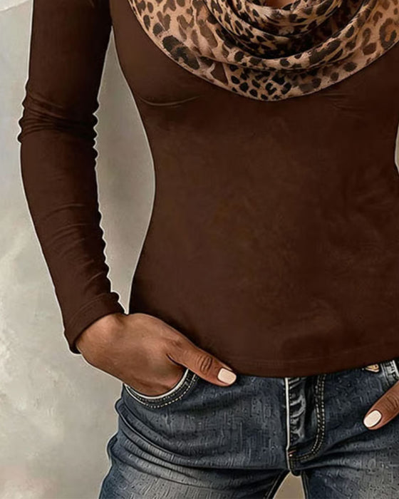 Topp Cowlneck Leopard Lapptäcke Figurnära