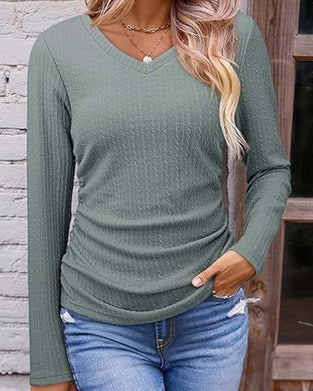 Blus V-Hals Slim Fit Texturerad