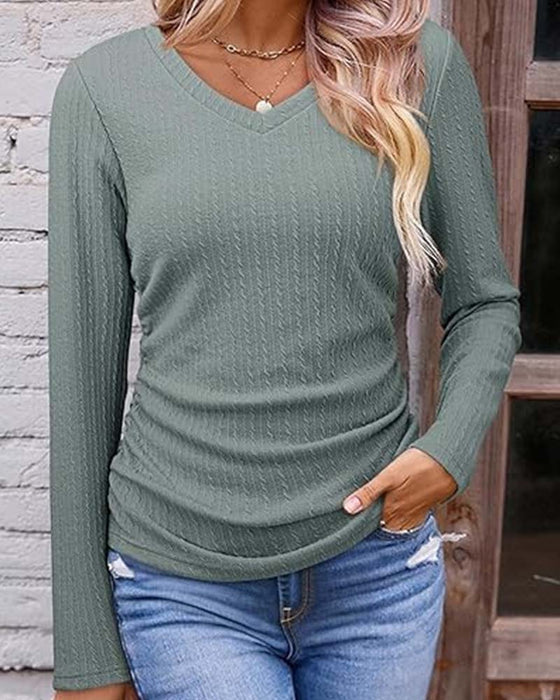 Blus V-Hals Slim Fit Texturerad