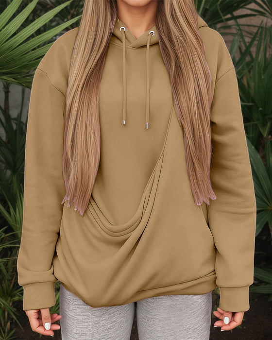 Hoodie Stor Ficka Enfärgad