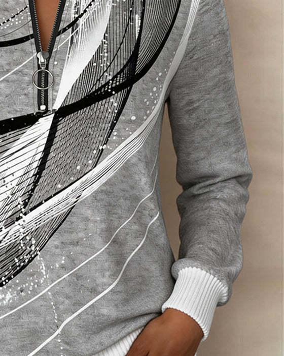 Sweatshirt Rundhals Dragkedja Linje Lång Ärm
