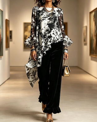 Blus Bläck Tie-Dye Ruffle