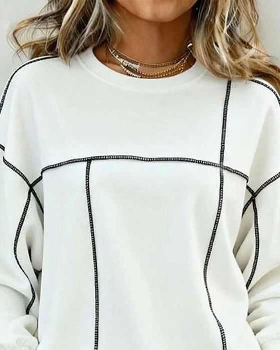 Sweatshirt Runda Halsen Oversized Färgblock