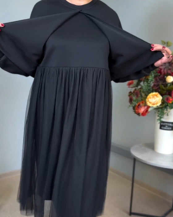 Oregelbundna mesh sömmar enfärgad elegant klänning