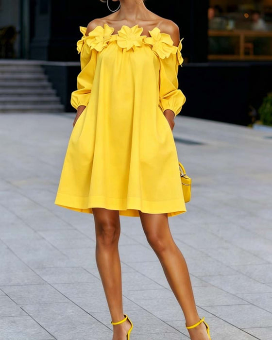 Klänning Off-Shoulder Blommig Accent