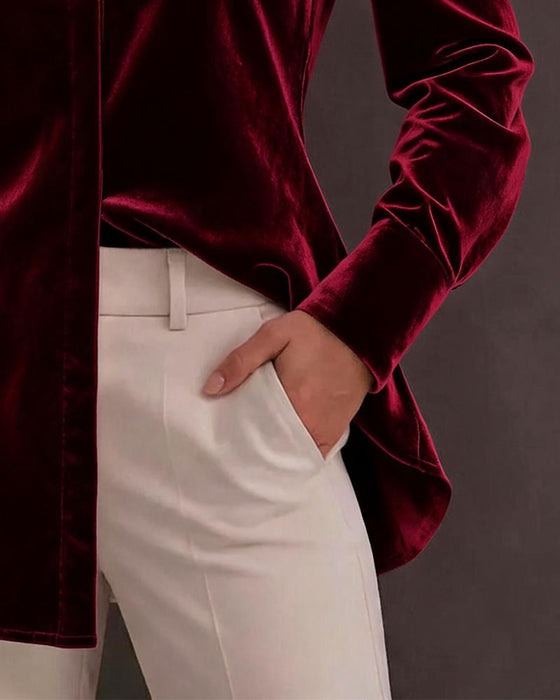 Blus Velour Rynkad Puffärm