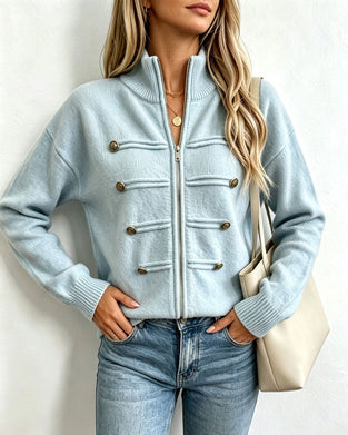 Cardigan Mandarin Krage Mode Dragkedja Stickad