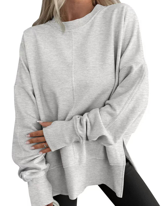 Sweatshirt Sida Slits Rund Hals Löst